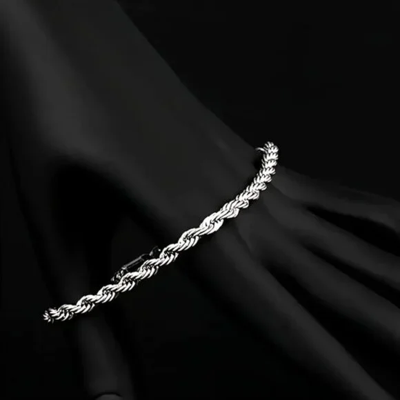 Chic 925 Sterling Silver Twisted Rope Bracelet - Picture 2 of 6